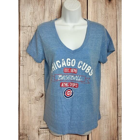 Chicago Cubs Blue V-Neck Tee Sz M MLB Genuine Merchandise 5th & Ocean Shirt Top - Picture 1 of 6